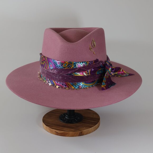 Pink Cowboy Hat – Western Felt Hat with Paisley Print Scarf Rag main image 4